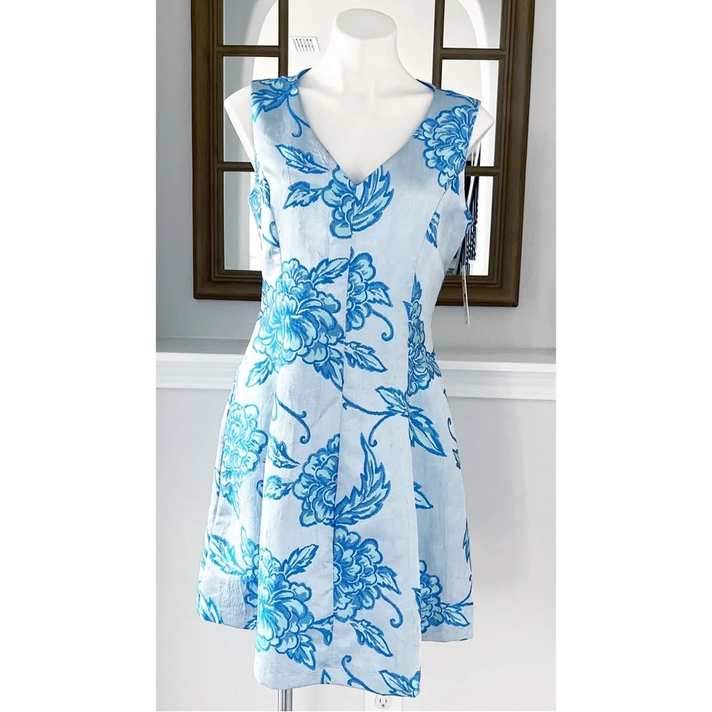 Nanette Lepore Jacquard Dress Floral Fit & Flare Blue Size 8 NWT $159.00 - Picture 1 of 15
